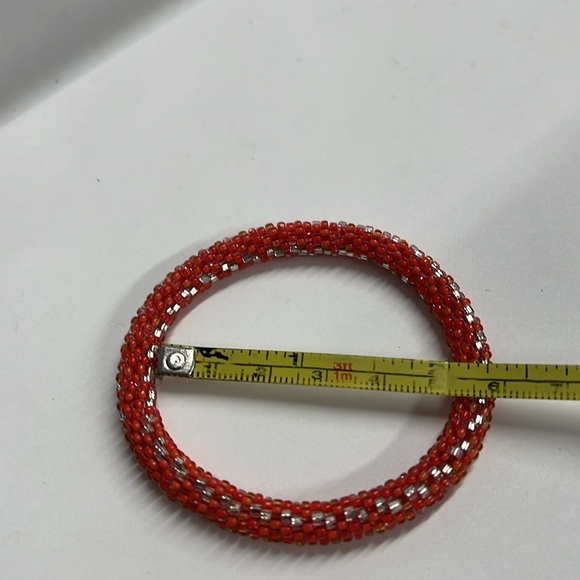 Orange Silver Beaded Mesh Small Bracelet - Picture 2 of 2